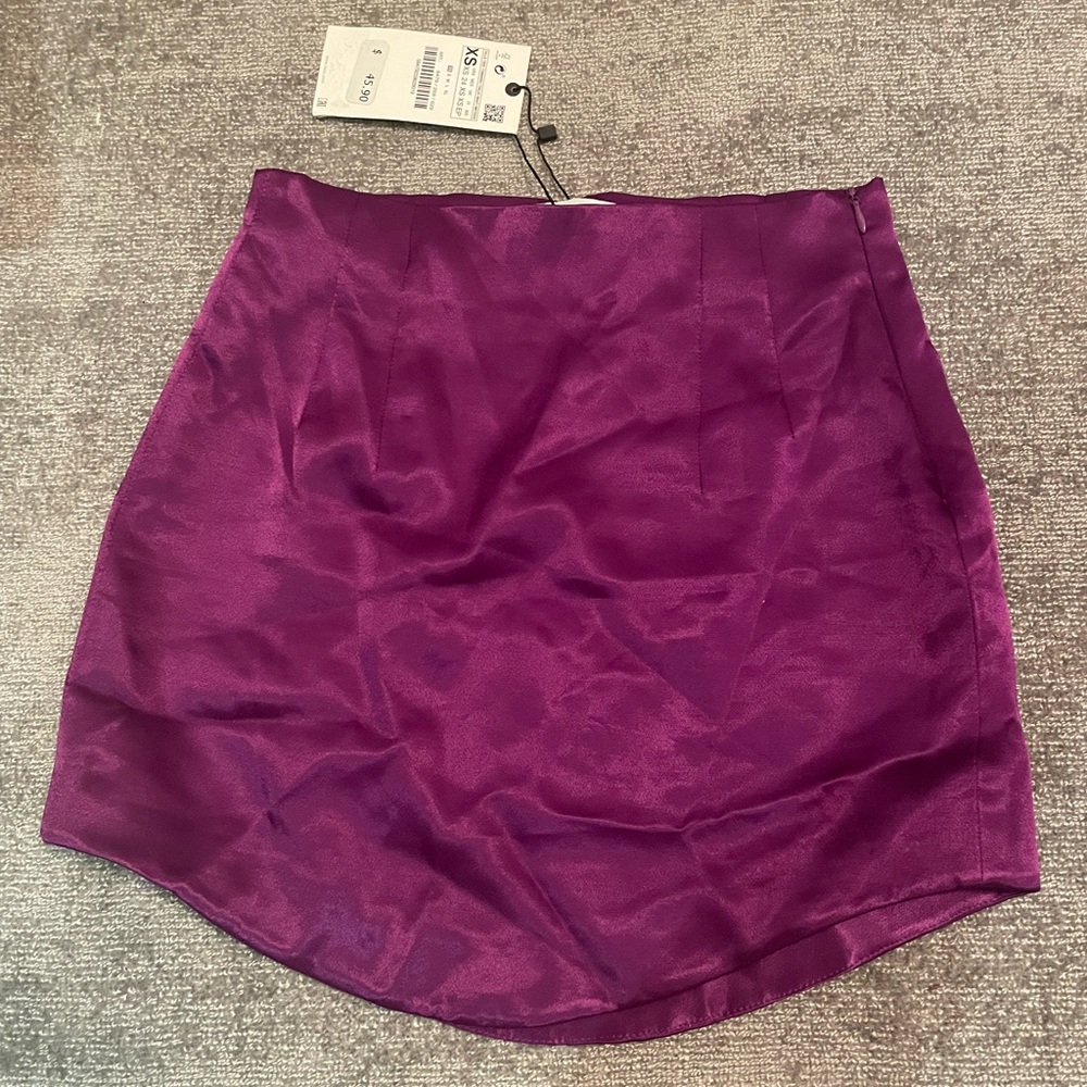ZARA high waisted purple silk skirt brand new with tags size XS